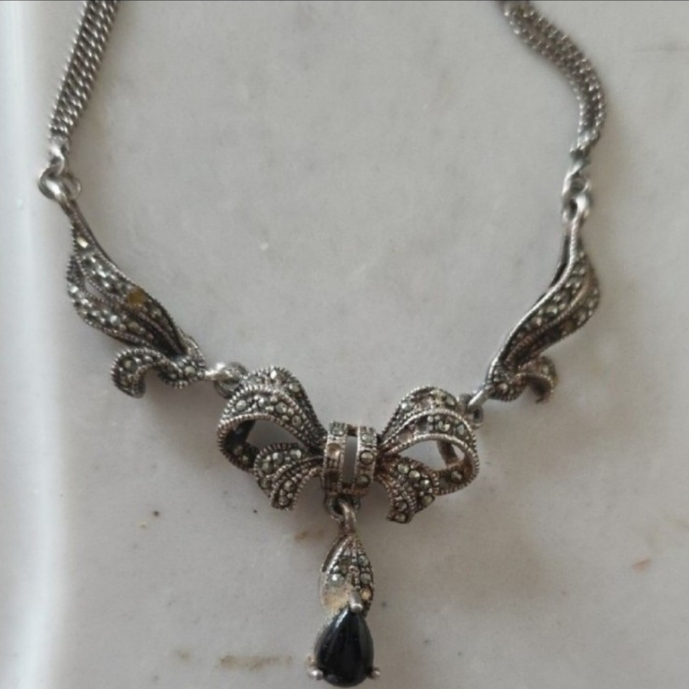Antique art deco collar Bib Necklace solid Thick solid sterl Or 10k Gold - Picture 8 of 12